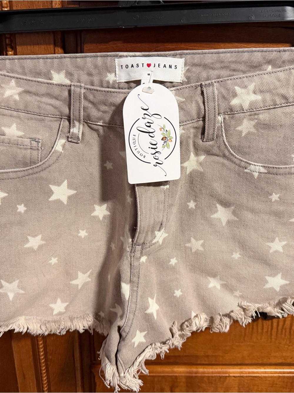 Women's Star-Print Frayed Hem Shorts